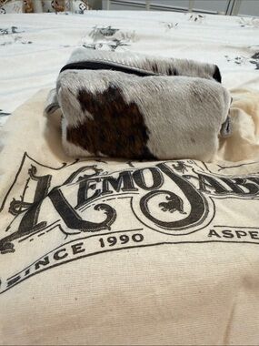 Hair-On Hide Zip Pouch in White and Brown from the famous KemoSabe in Aspen, CO